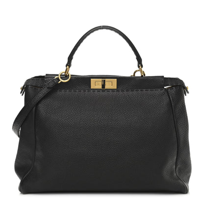 Fendi Cuoio Romano Selleria Large Peekaboo Iconic Satchel Black Moro 1 of 16
