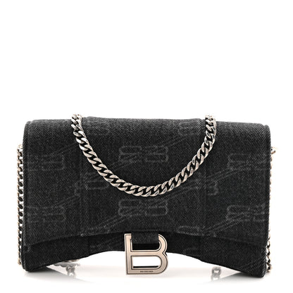 Balenciaga Denim BB Monogram Hourglass Chain Bag Black 1 of 9