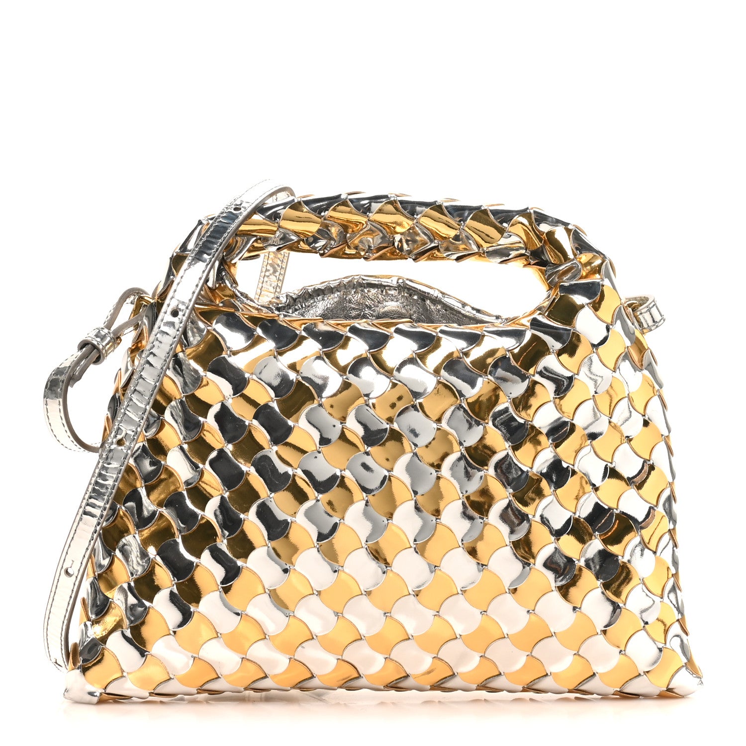 Bottega Veneta Metallic Lambskin Intrecciato Mini Hop Silver Gold 1 of 9