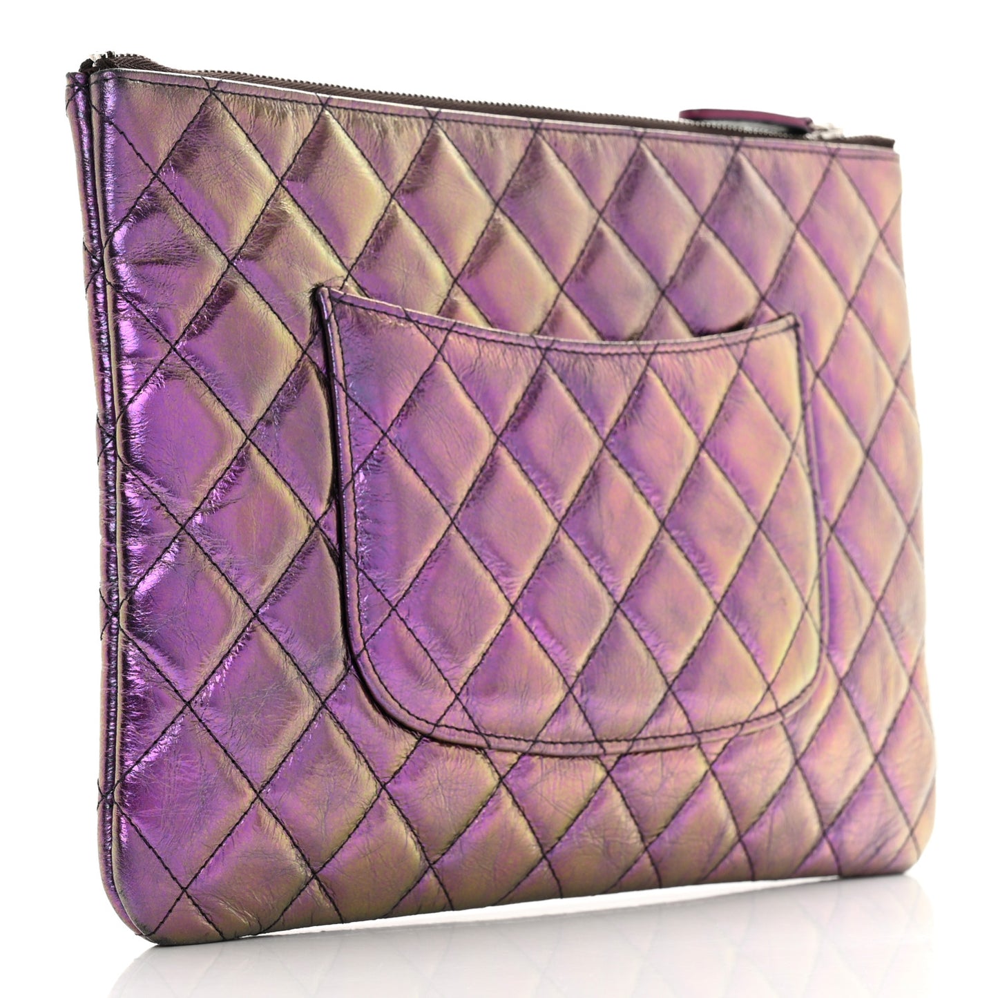 Iridescent Crumpled Calfskin CC Ripples Medium Cosmetic Case Purple