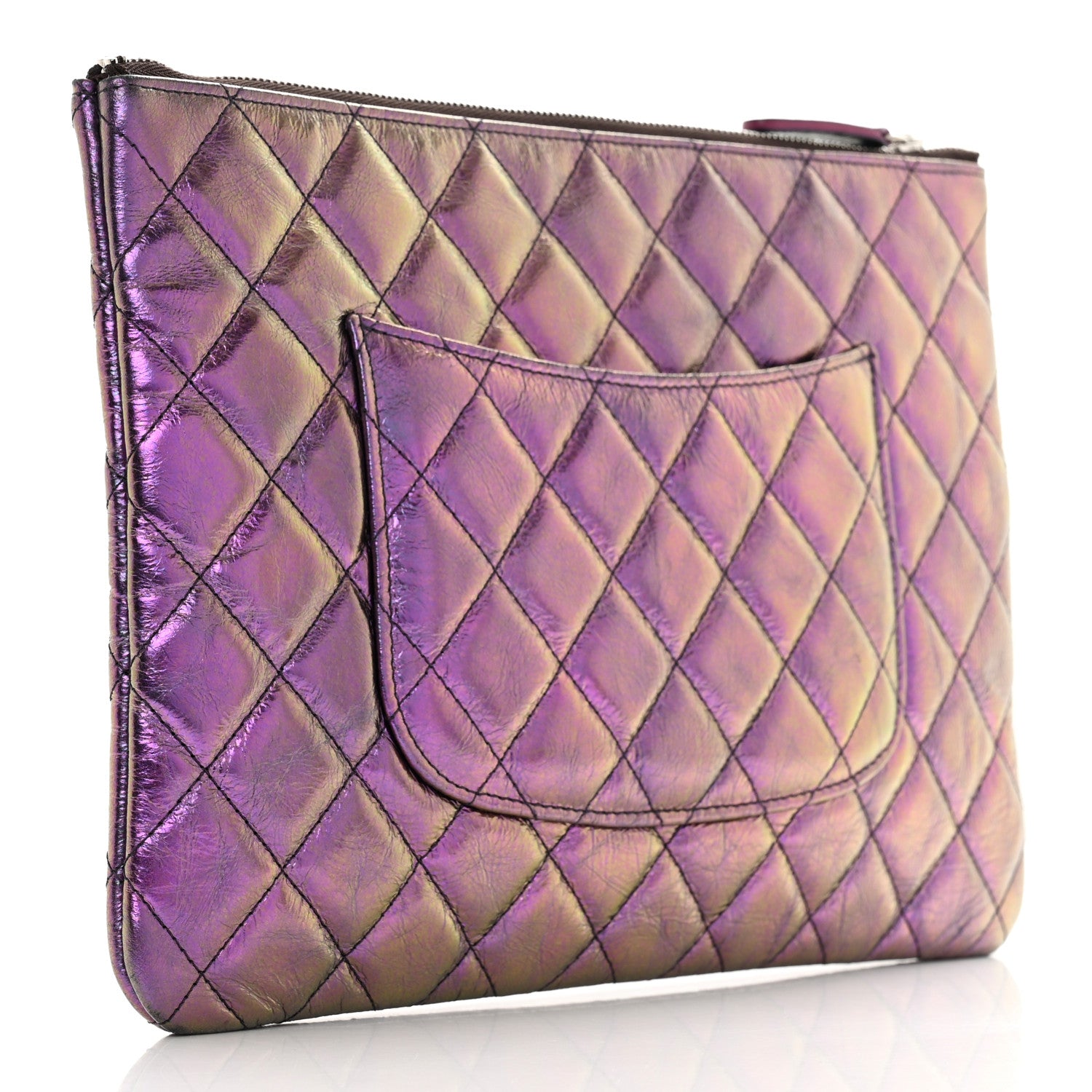 Chanel Iridescent Crumpled Calfskin CC Ripples Medium Cosmetic Case Purple 3 of 12