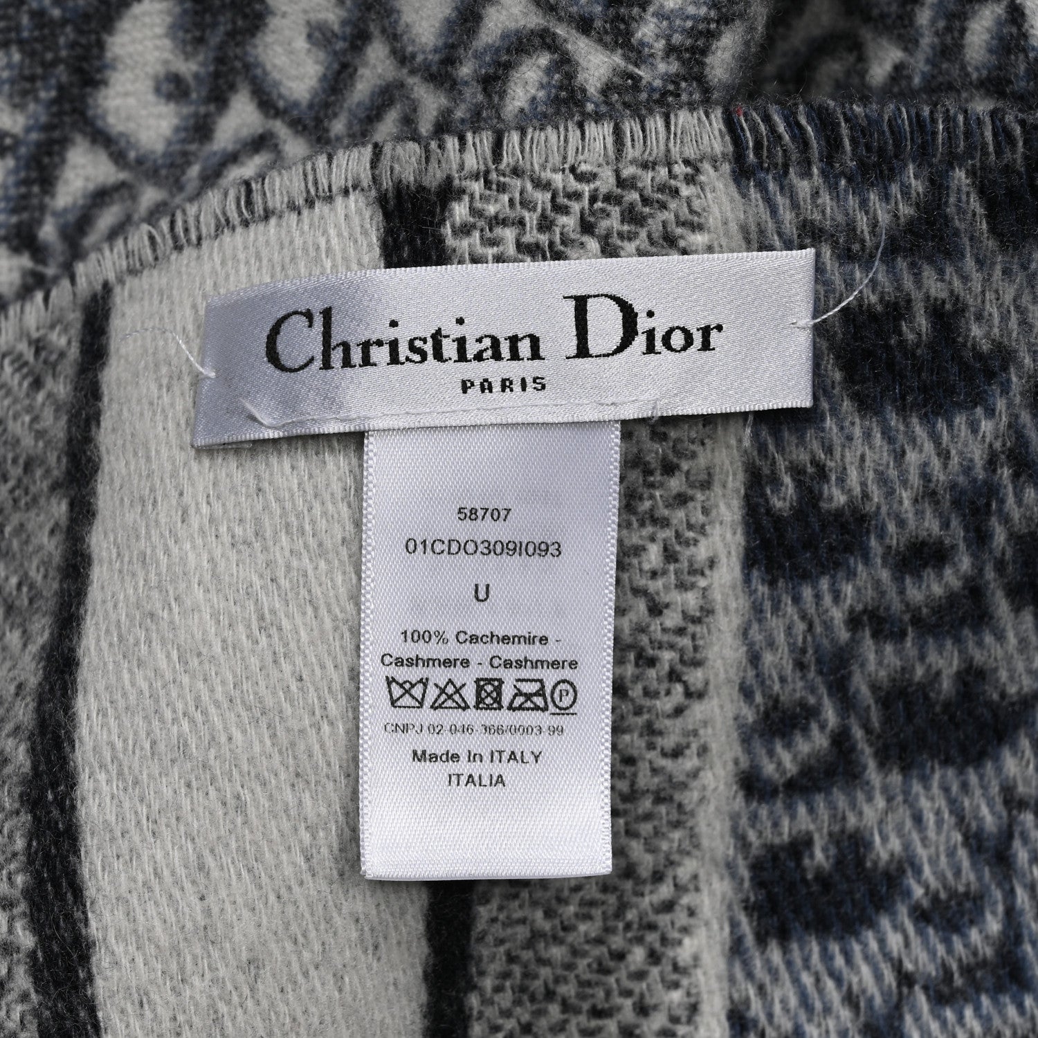 Christian Dior Cashmere Oblique Fringed Scarf Blue 3 of 3