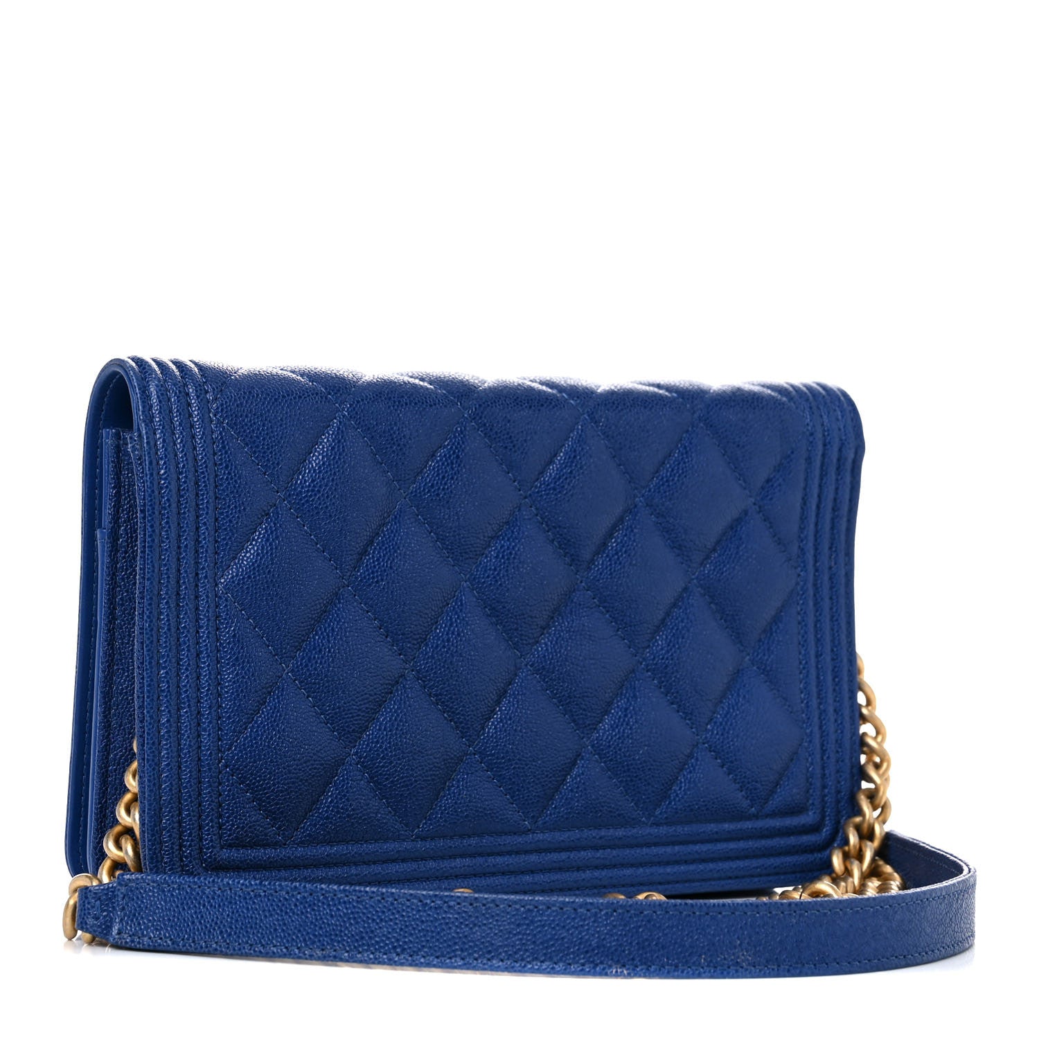 Chanel Caviar Quilted Boy Wallet On Chain WOC Blue 2 of 18