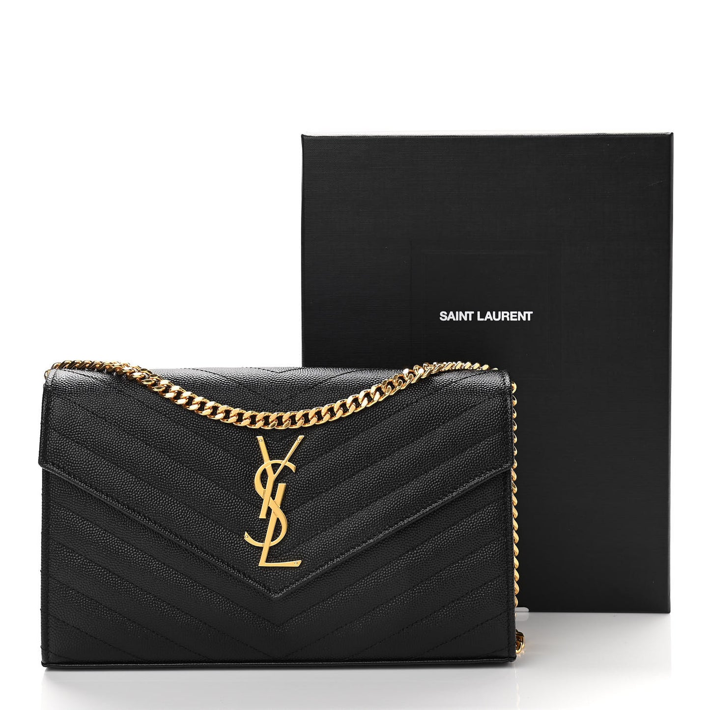 Grain De Poudre Matelasse Chevron Monogram Chain Wallet Black
