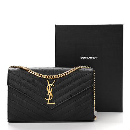 Saint Laurent Grain De Poudre Matelasse Chevron Monogram Chain Wallet Black 11 of 11
