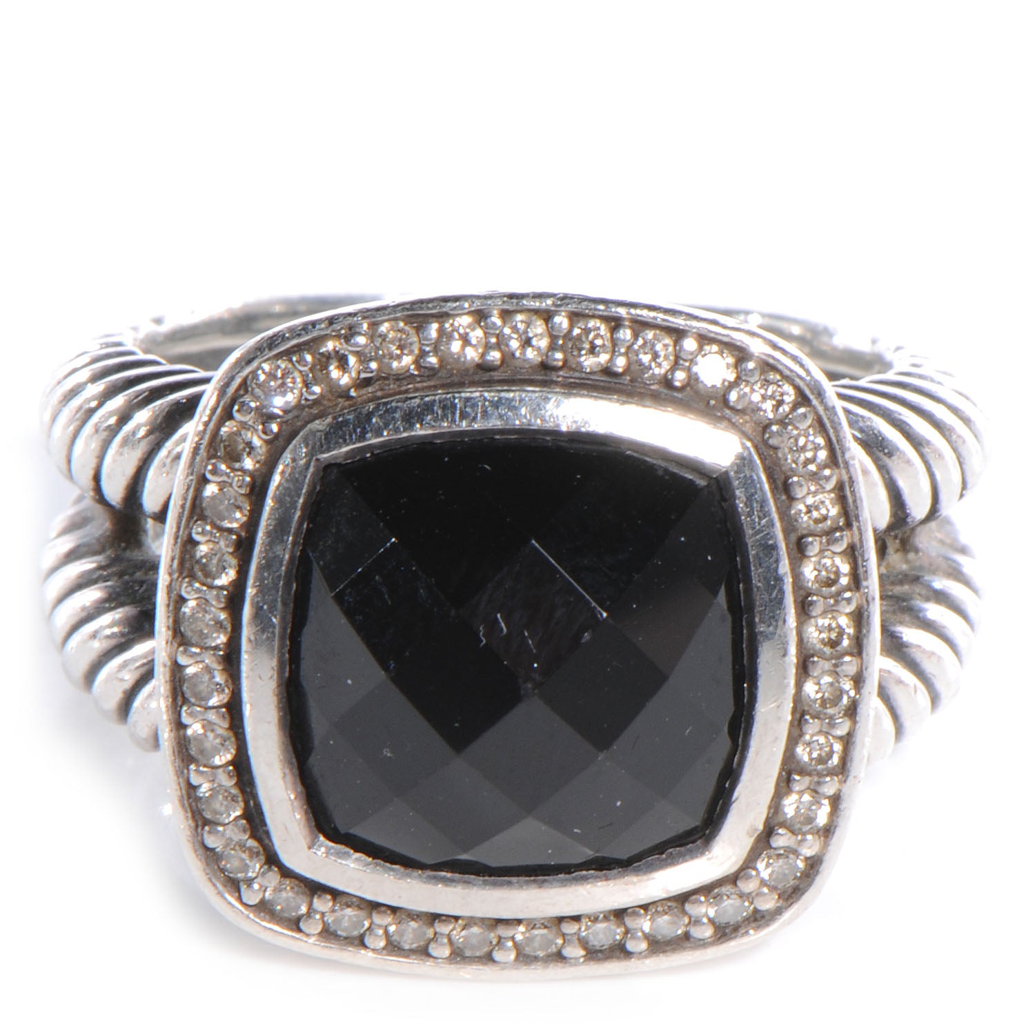 David Yurman Sterling Silver Diamond Black Onyx 7mm Petite Albion Ring 54 7 1 of 5