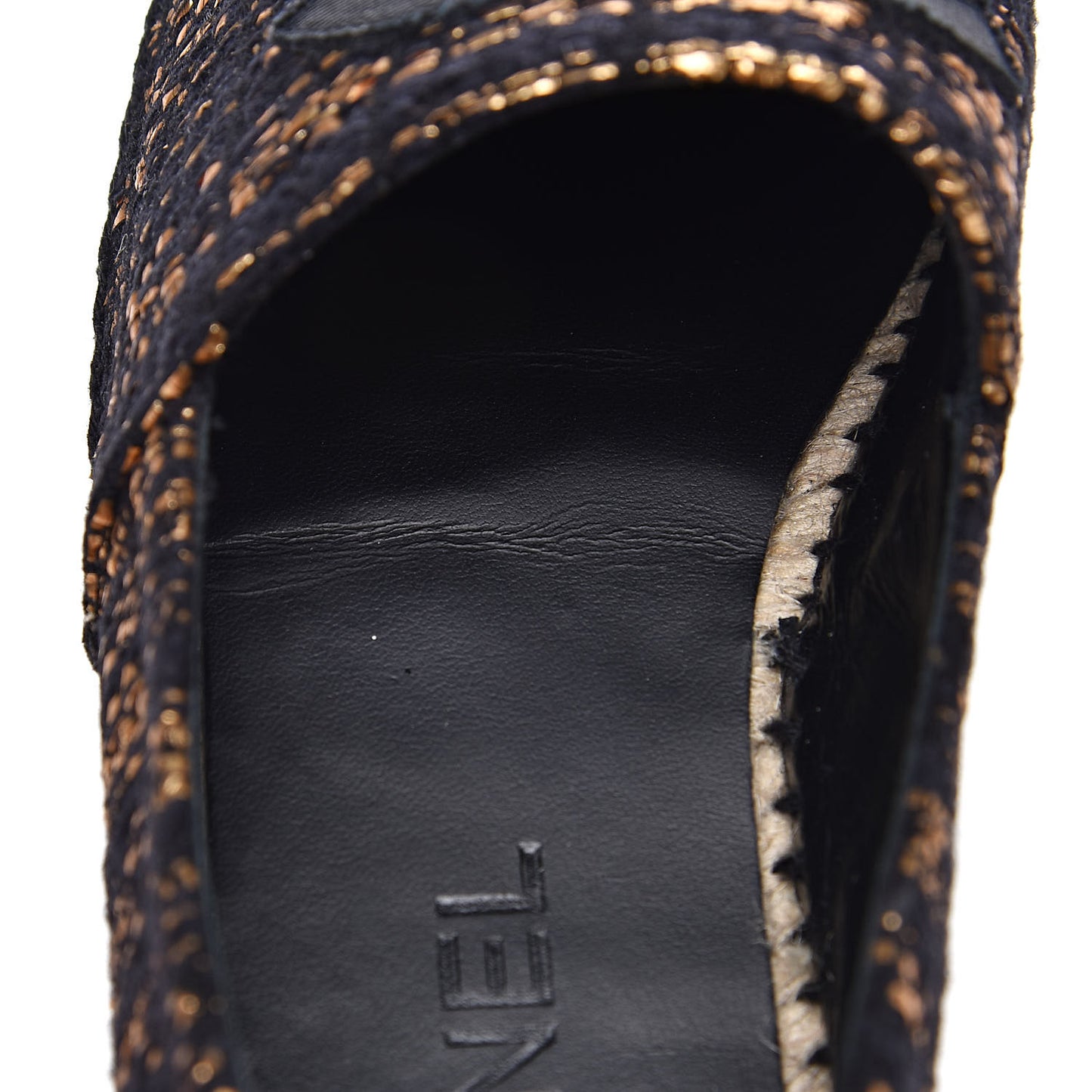 Metallic Tweed Grosgrain CC Espadrilles 39 Black Gold