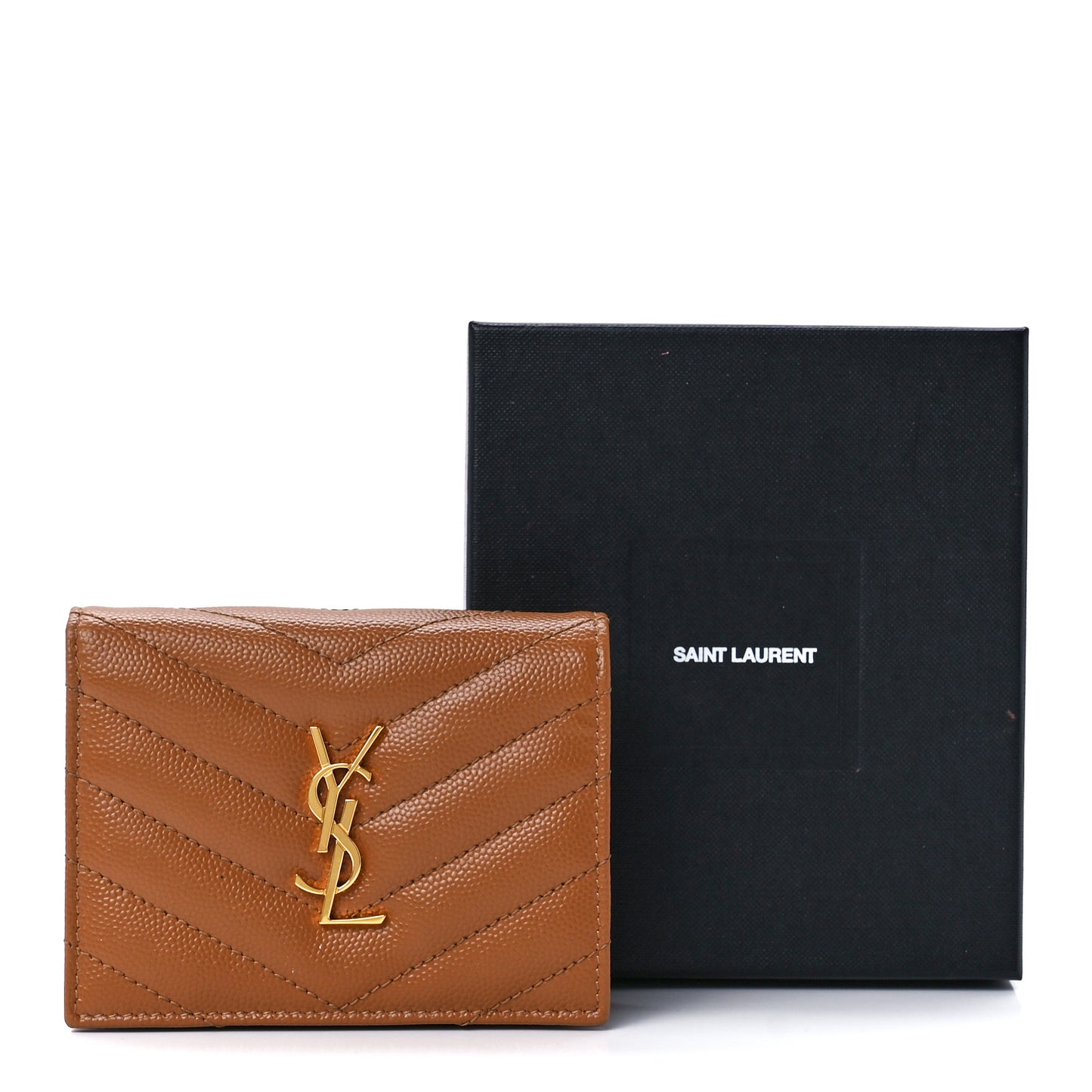 Grain De Poudre Matelasse Chevron Monogram Flap Card Case Dark Natural