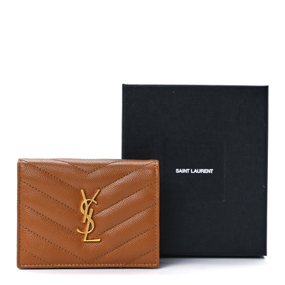Saint Laurent Grain De Poudre Matelasse Chevron Monogram Flap Card Case Dark Natural 12 of 12