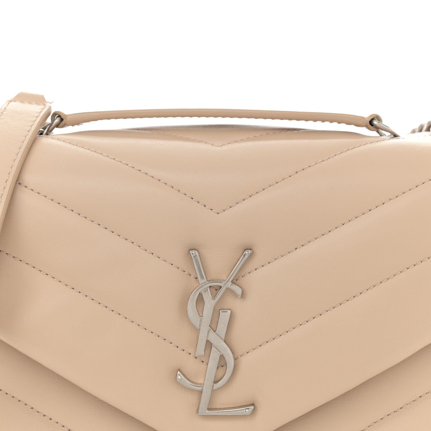 Saint Laurent Calfskin Y Quilted Monogram Small Loulou Chain Satchel Dark Beige 8 of 10