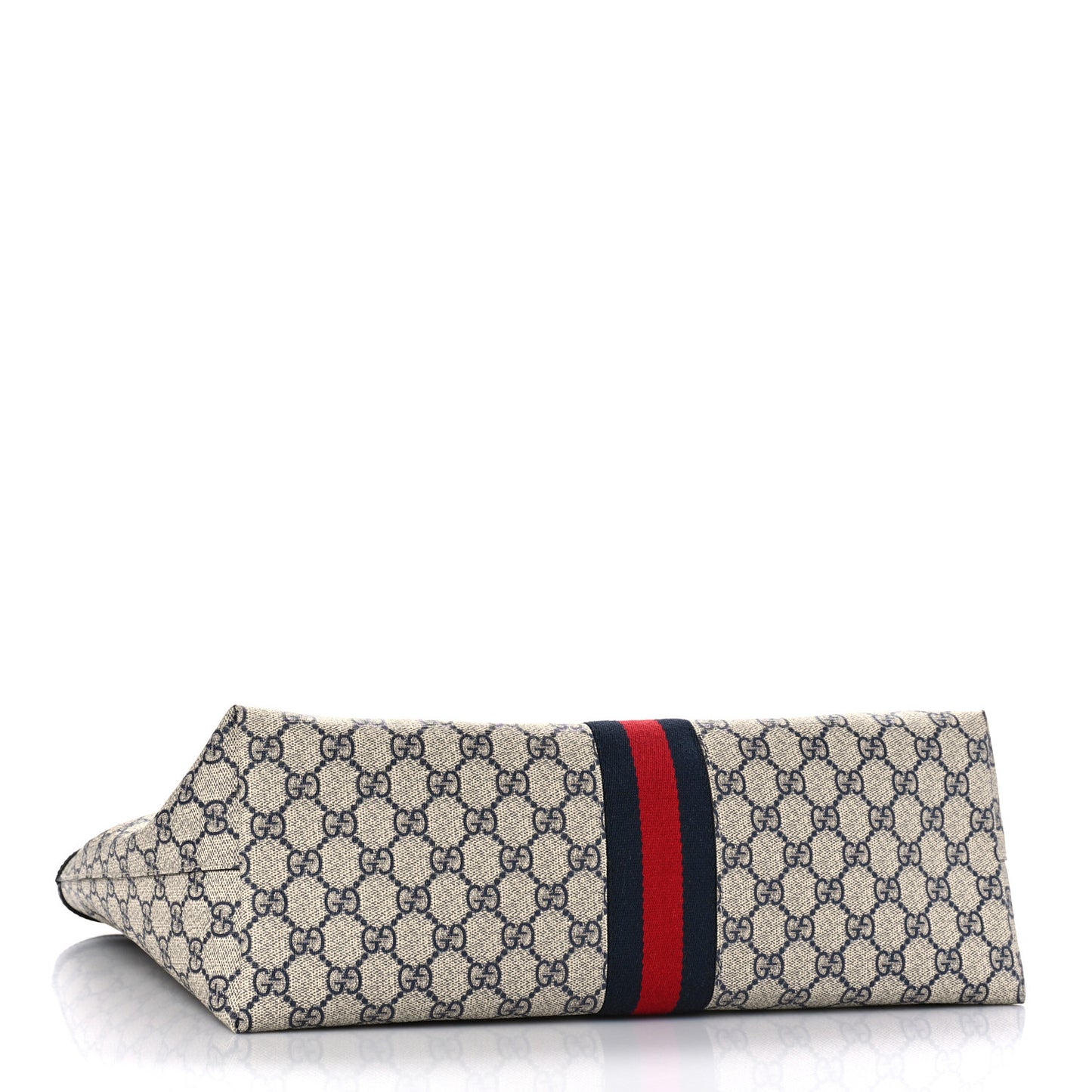 GG Supreme Monogram Textured Calfskin Web Medium Ophidia Shopping Tote Beige Blue