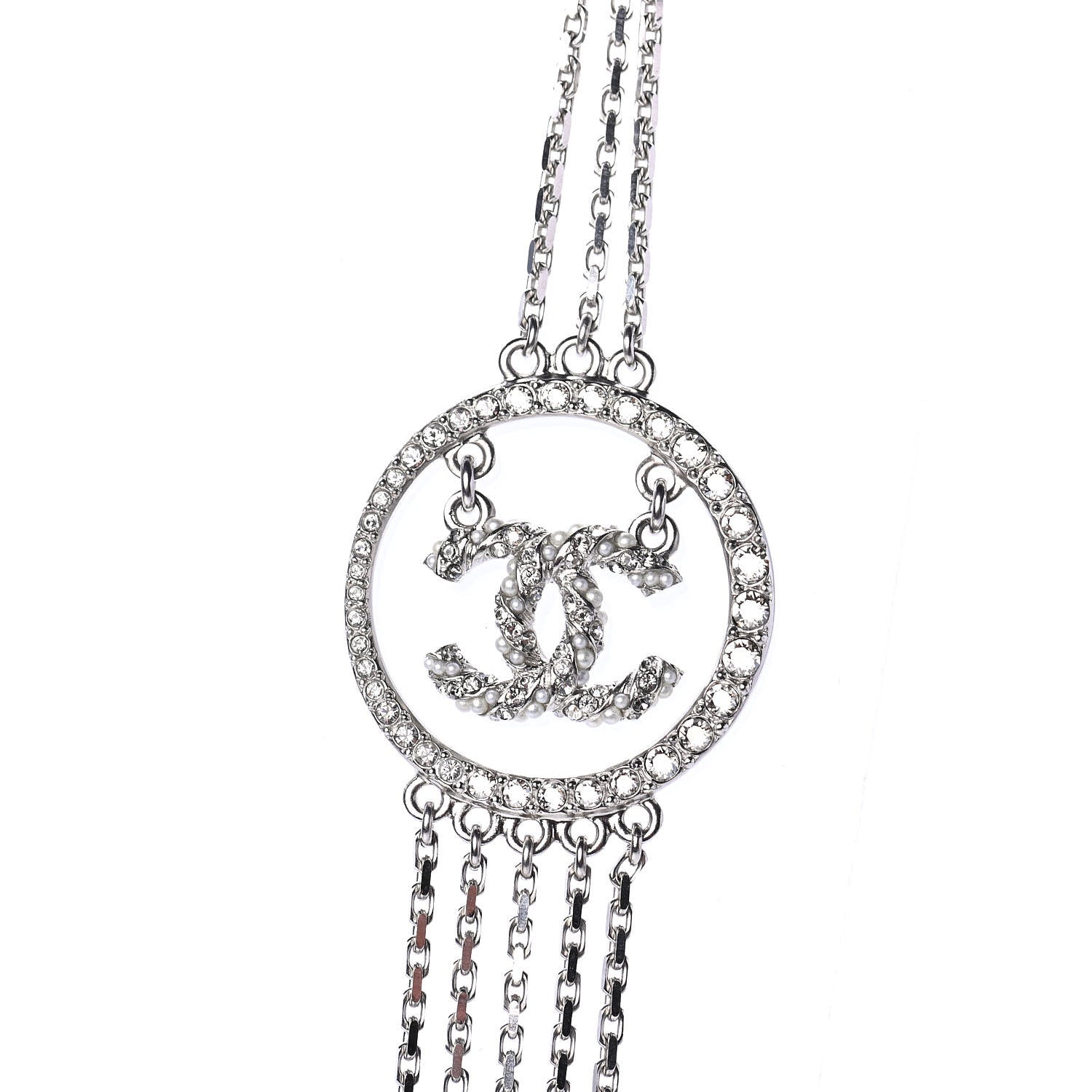 Chanel Crystal CC Anchor Necklace Grey Silver 3 of 5