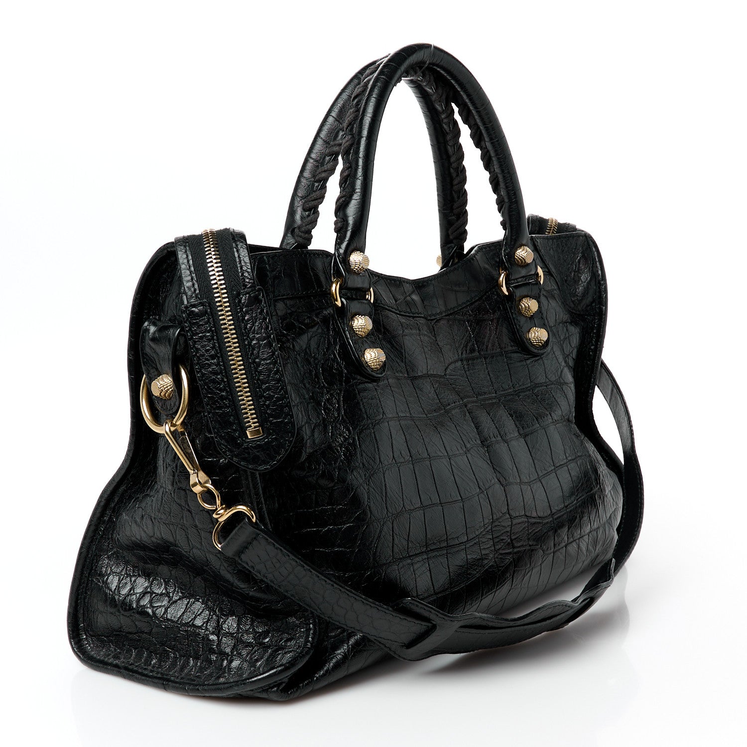 Balenciaga Calfskin Crocodile Embossed Giant 12 Gold Hardware City Black 4 of 12