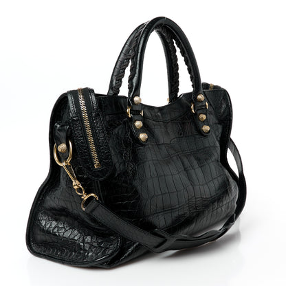 Balenciaga Calfskin Crocodile Embossed Giant 12 Gold Hardware City Black 4 of 12