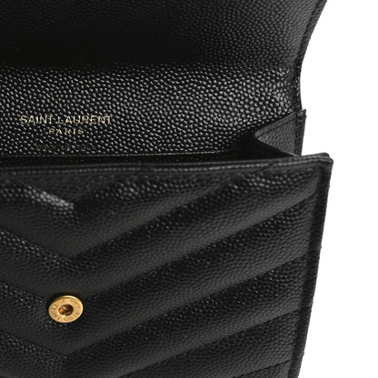 Saint Laurent Grain De Poudre Matelasse Chevron Small Monogram Envelope Wallet Black 6 of 10