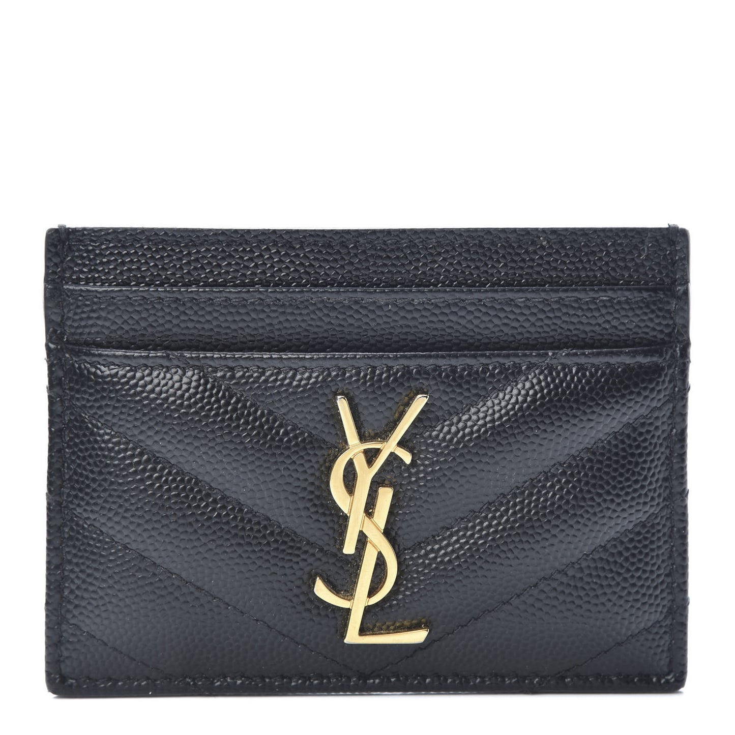 Grain De Poudre Matelasse Chevron Monogram Credit Card Case Black