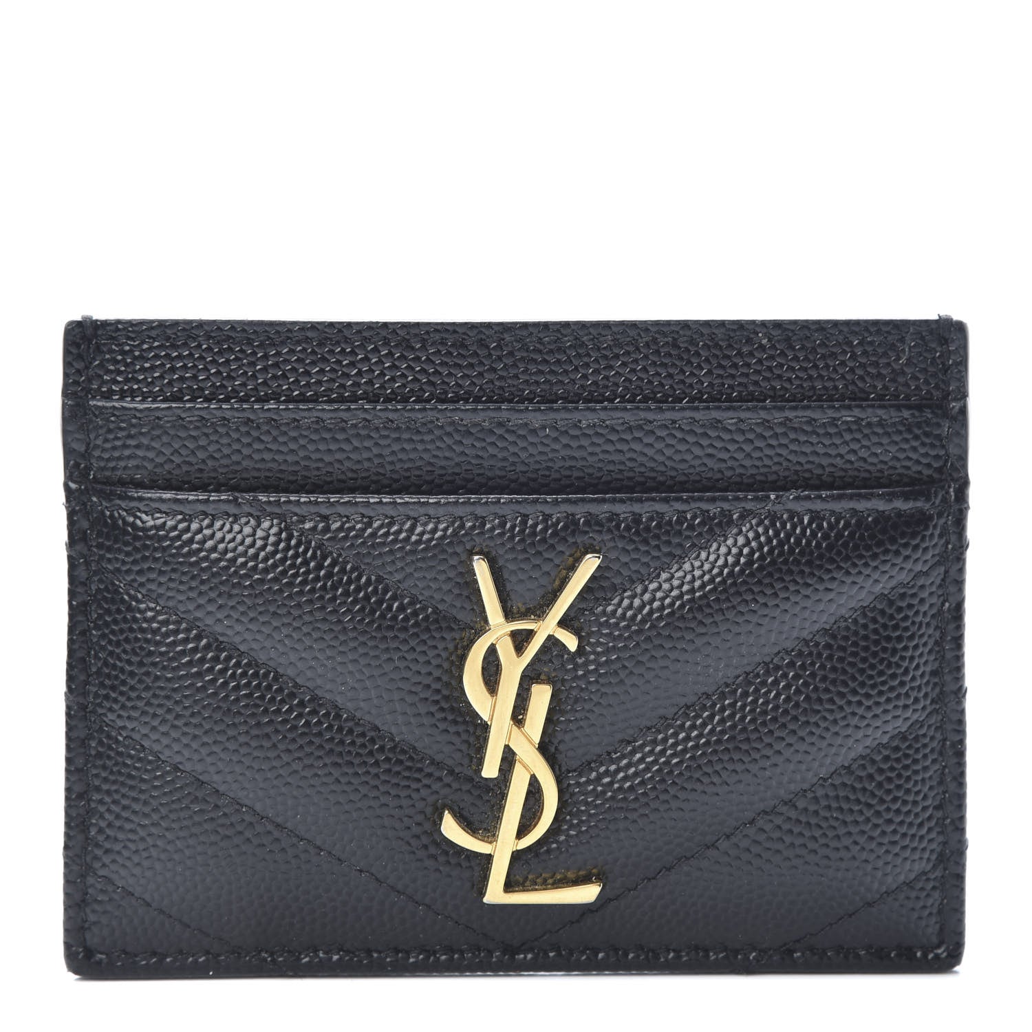 Saint Laurent Grain De Poudre Matelasse Chevron Monogram Credit Card Case Black 1 of 10