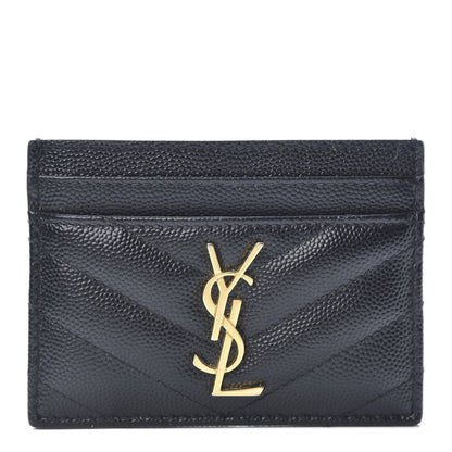 Saint Laurent Grain De Poudre Matelasse Chevron Monogram Credit Card Case Black 1 of 10
