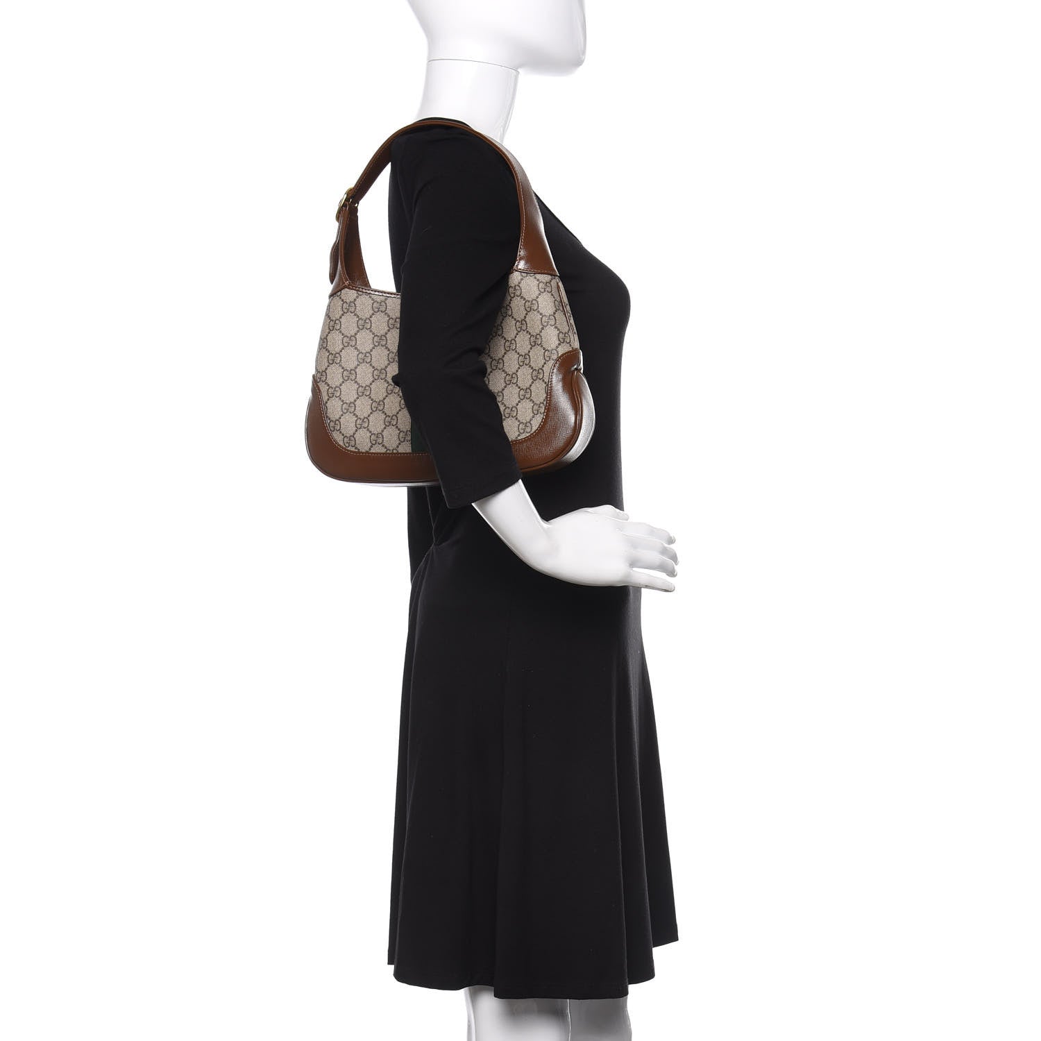 Gucci GG Supreme Monogram Azalea Calfskin Web Small Jackie 1961 Hobo Beige Ebony Brown Sugar 2 of 10