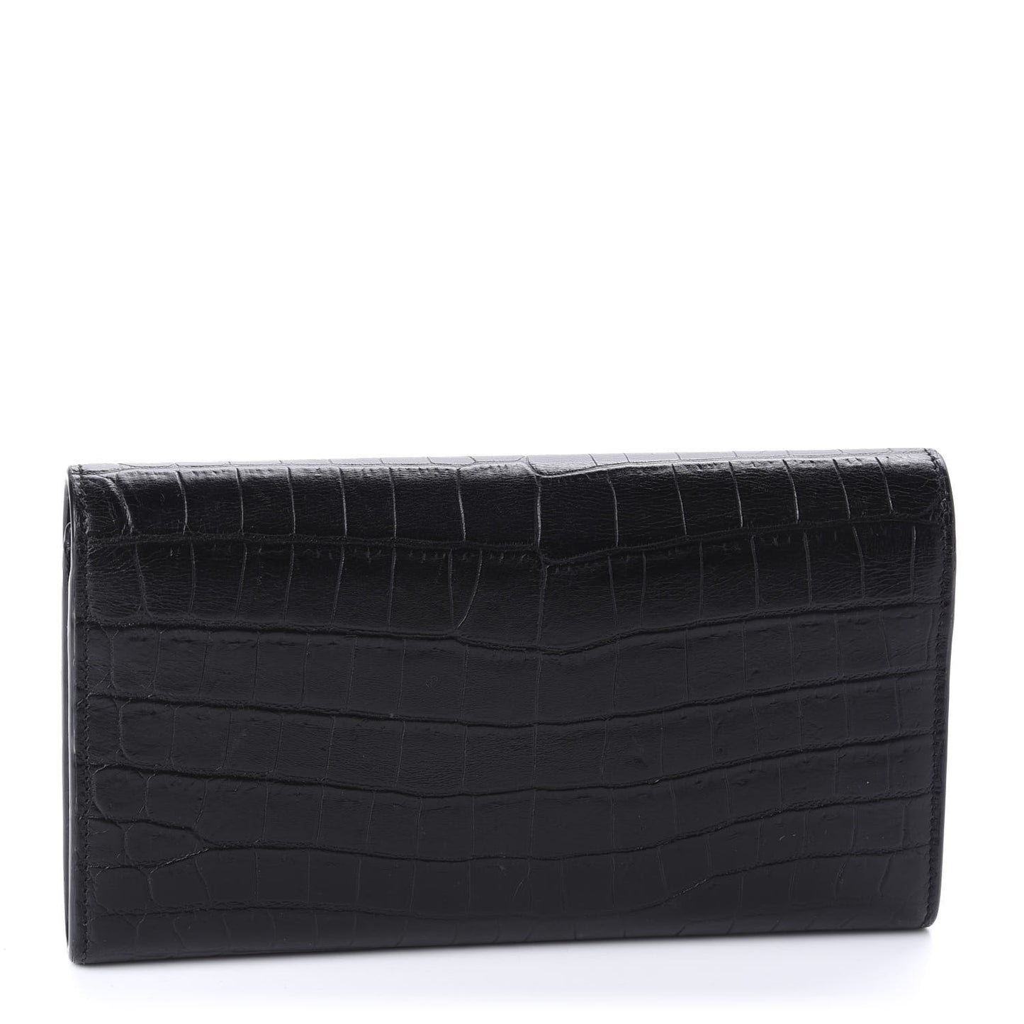Calfskin Crocodile Embossed Monogram Flap Wallet Black