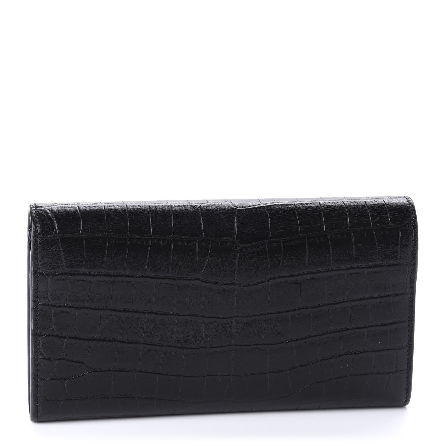Saint Laurent Calfskin Crocodile Embossed Monogram Flap Wallet Black 3 of 10