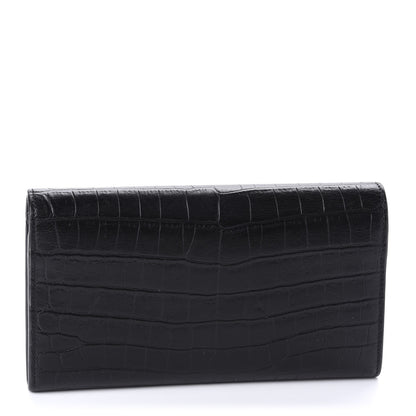 Saint Laurent Calfskin Crocodile Embossed Monogram Flap Wallet Black 3 of 10