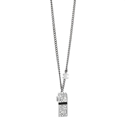 Chanel Crystal Baguette CC Whistle Pendant Necklace Silver 1 of 6