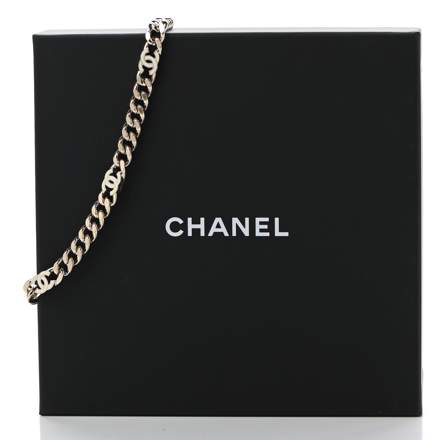 Chanel Metal Enamel Chain CC Choker Gold White 7 of 7