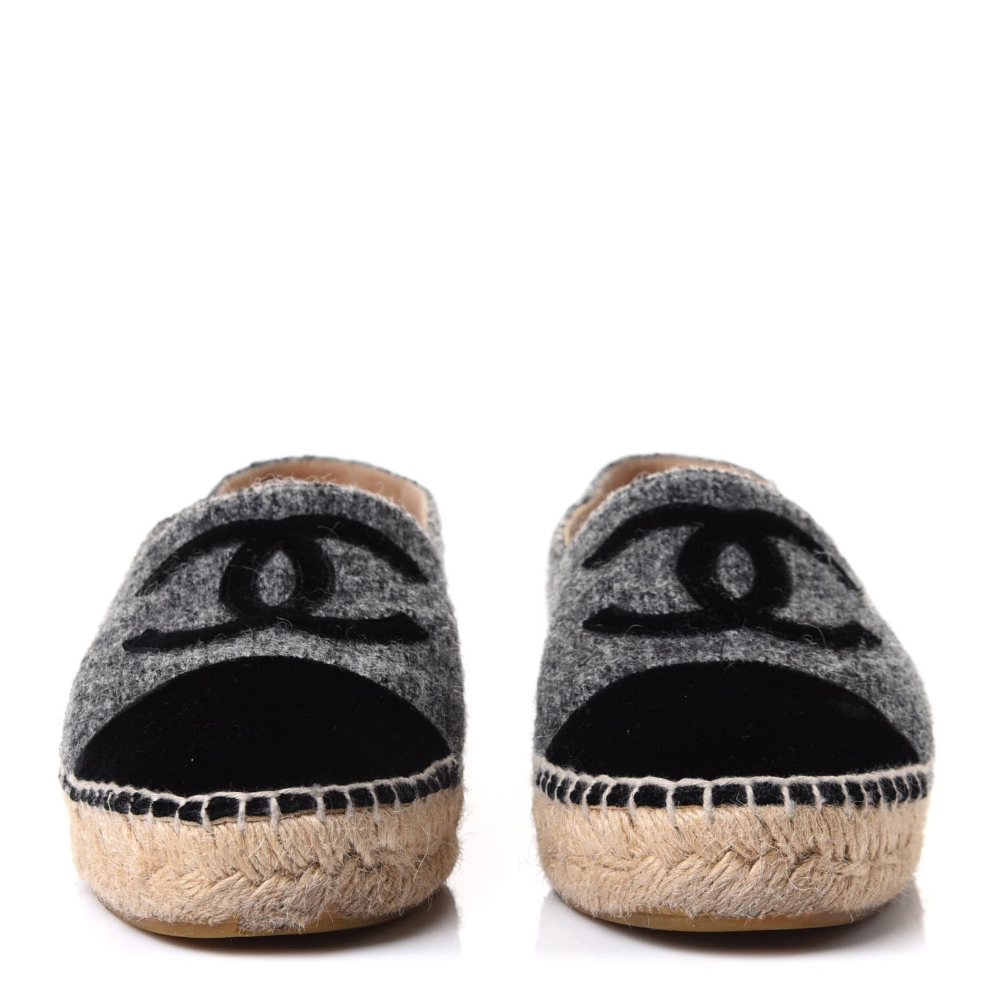 Tweed Velvet CC Espadrilles 36 Grey Black