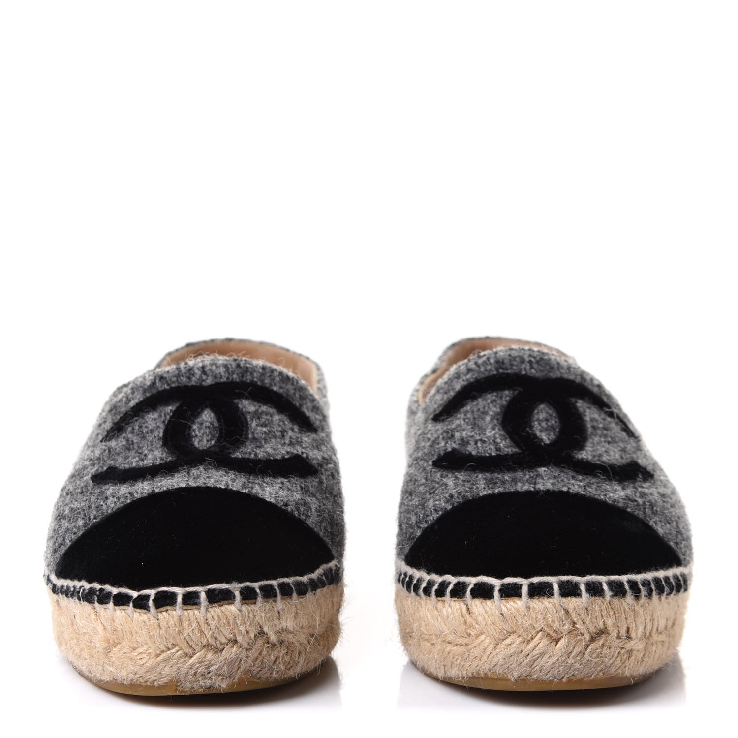 Chanel Tweed Velvet CC Espadrilles 36 Grey Black 2 of 11