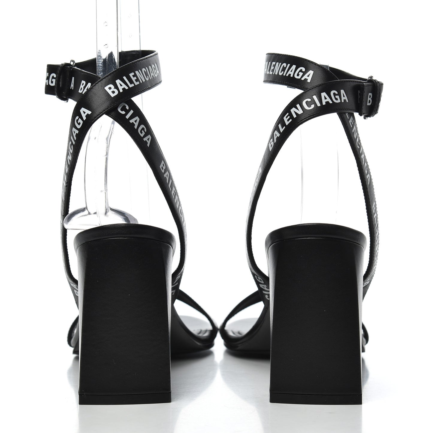 Calfskin Allover Logo Ankle Strap Round Heel 80mm Sandals 40 Black White