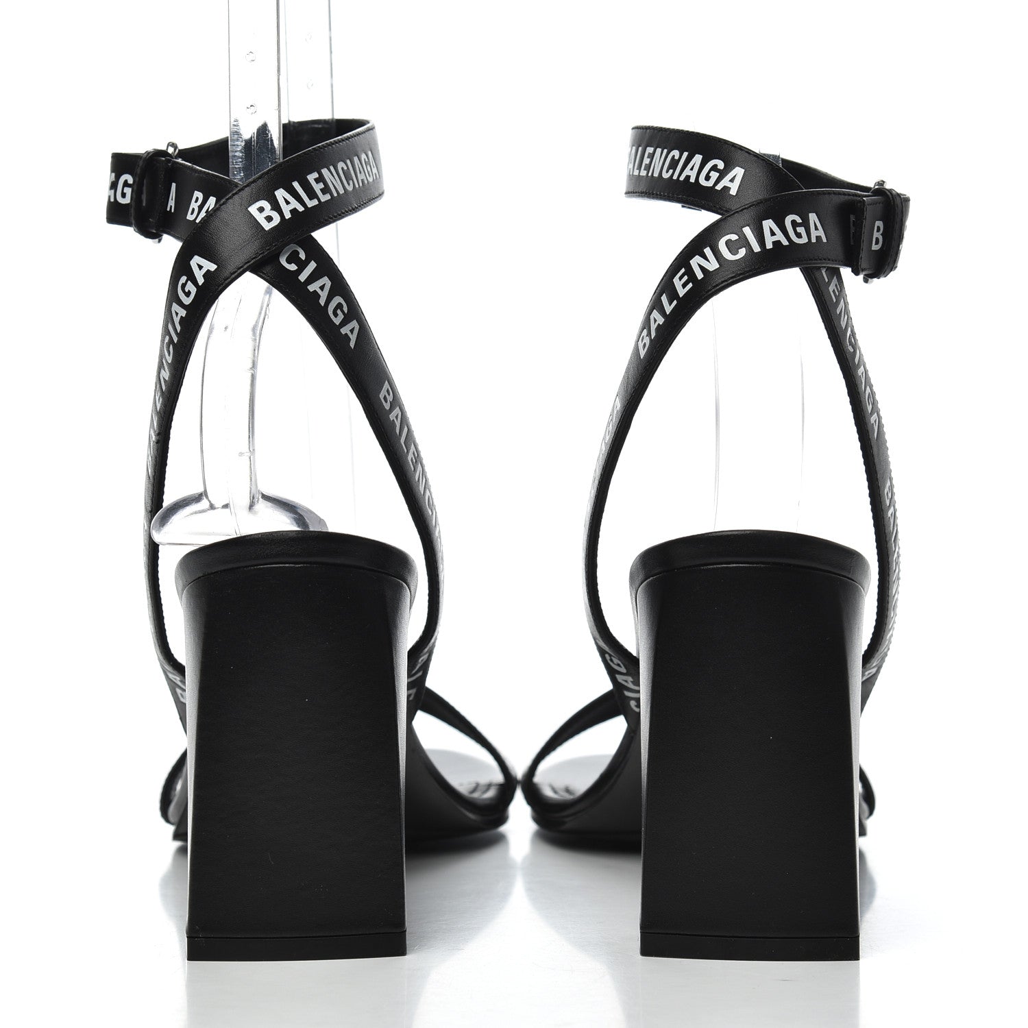 Balenciaga Calfskin Allover Logo Ankle Strap Round Heel 80mm Sandals 40 Black White 6 of 10