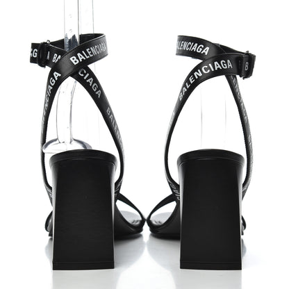 Balenciaga Calfskin Allover Logo Ankle Strap Round Heel 80mm Sandals 40 Black White 6 of 10