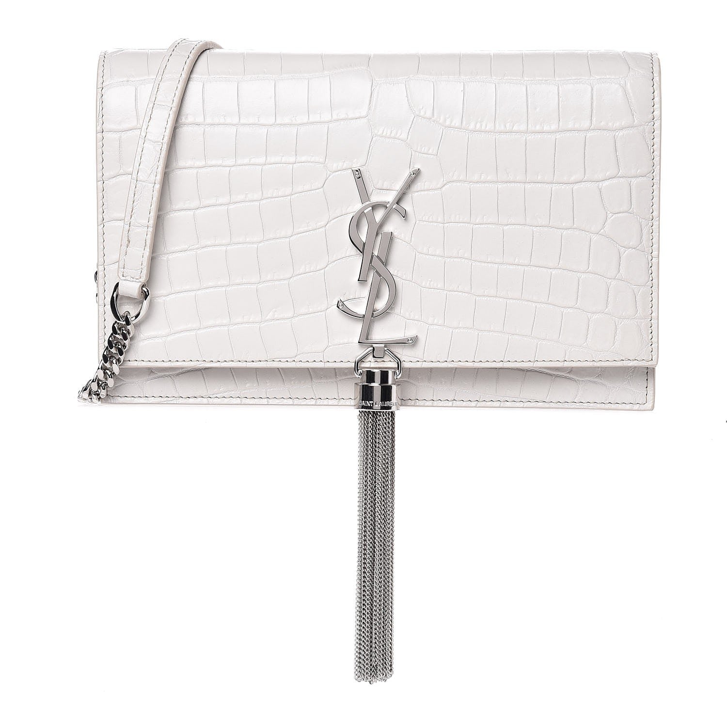 Saint Laurent Calfskin Crocodile Embossed Kate Monogram Tassel Chain Wallet Cremasoft 1 of 8