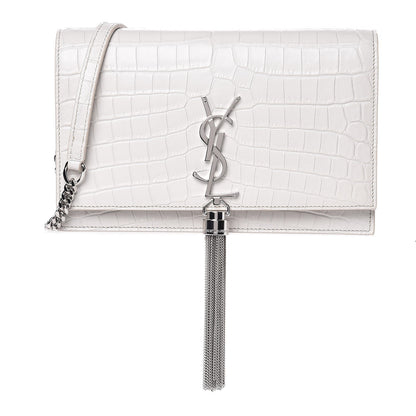 Saint Laurent Calfskin Crocodile Embossed Kate Monogram Tassel Chain Wallet Cremasoft 1 of 8