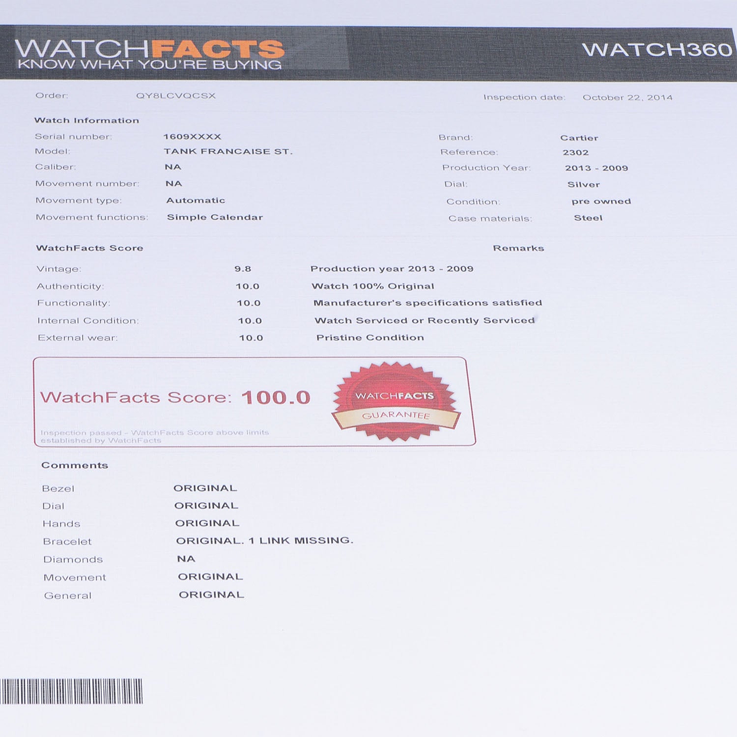 Cartier Stainless Steel 28mm Tank Francaise Automatic Watch 6 of 7