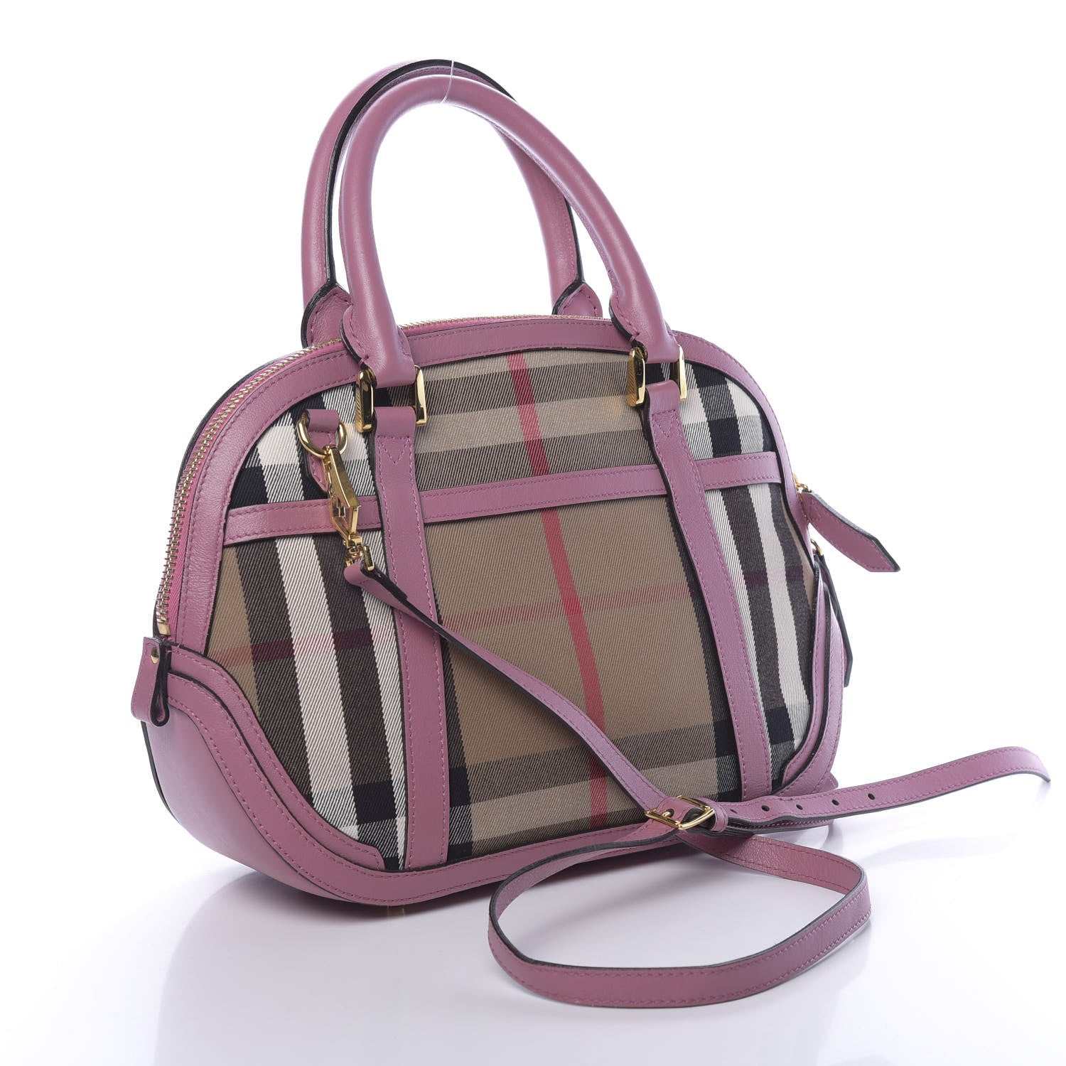 Burberry Bridle Calfskin House Check Small Orchard Bowling Bag Pink 3 of 13