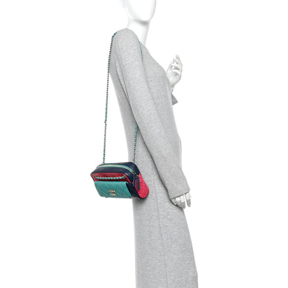 Chanel Goatskin Quilted Tri-Color Small In & Out Camera Case Navy Turquoise Pink 2 of 11