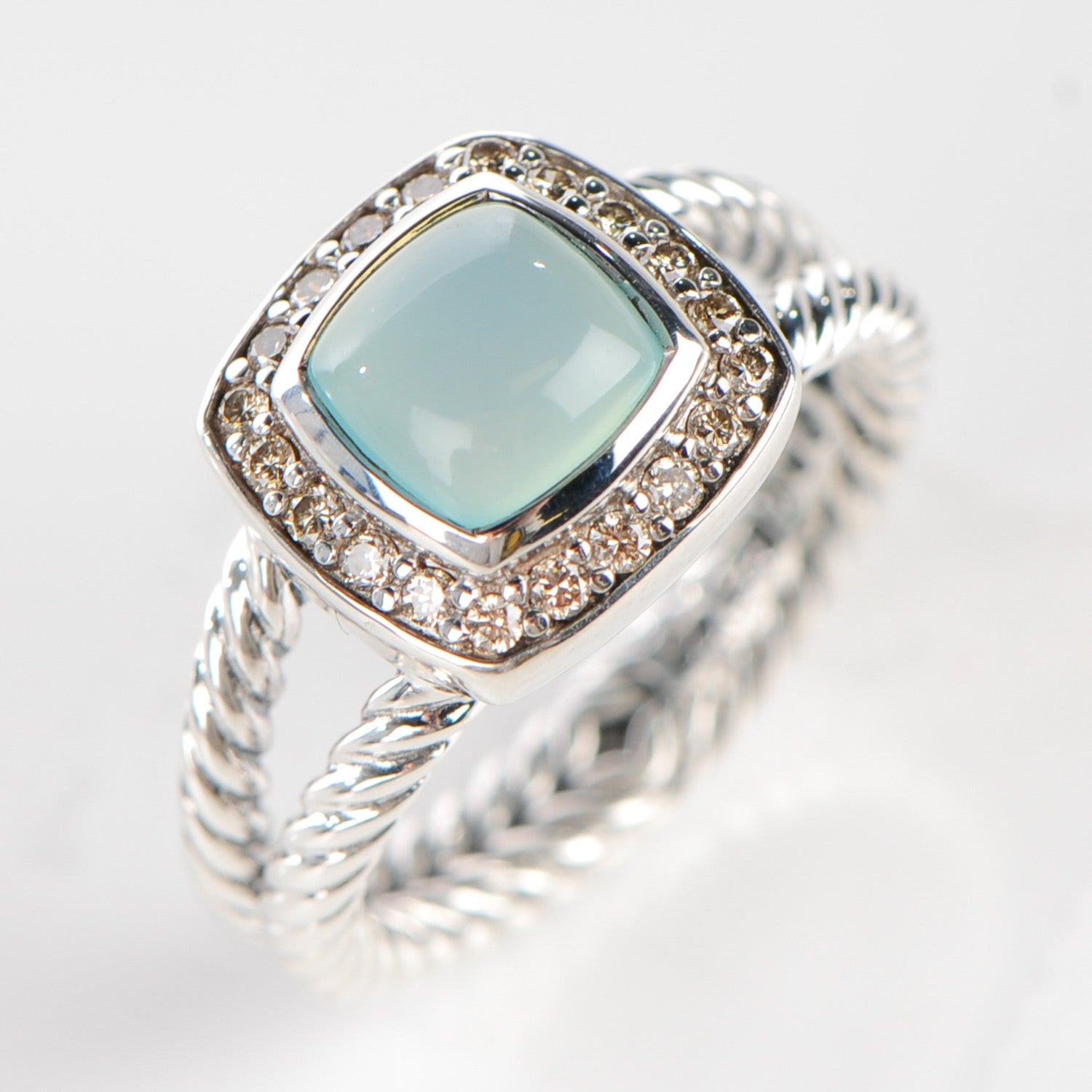 David Yurman Sterling Silver Diamond Chalcedony 7mm Petite Albion Ring 52 6 3 of 5