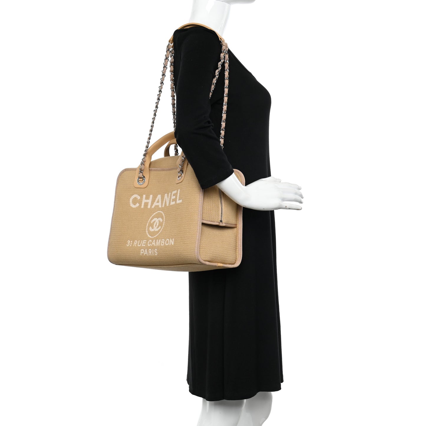 Canvas Deauville Bowling Bag Beige