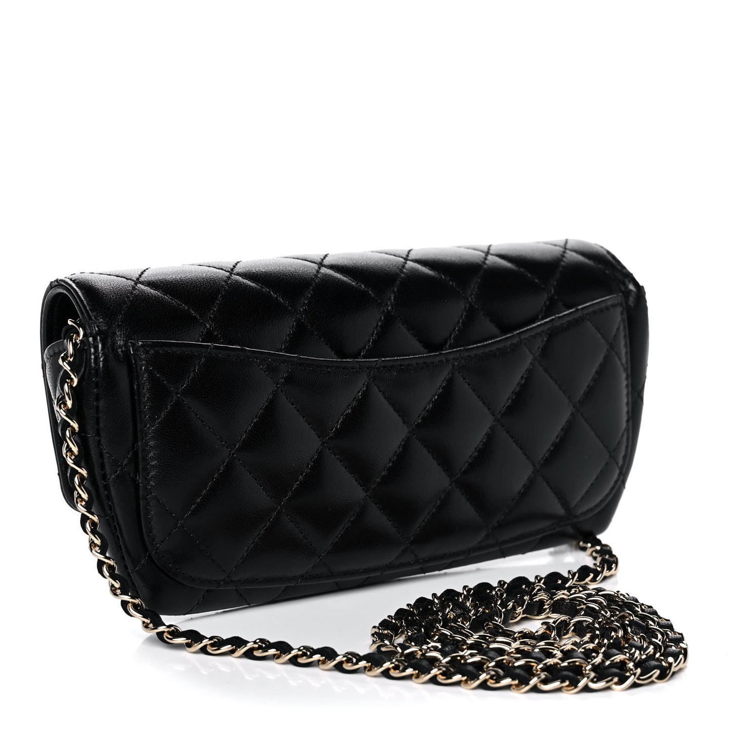 Lambskin Quilted Glasses Case With Chain Black