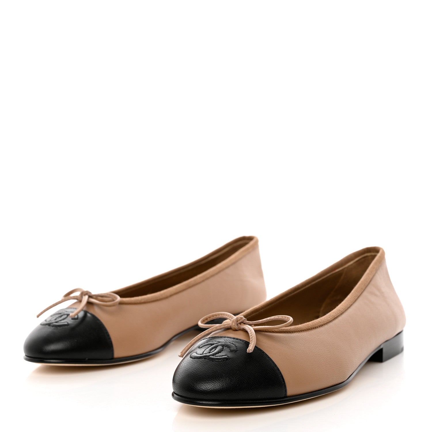 Chanel Lambskin Cap Toe CC Ballerina Flats 37 Beige Black 3 of 10