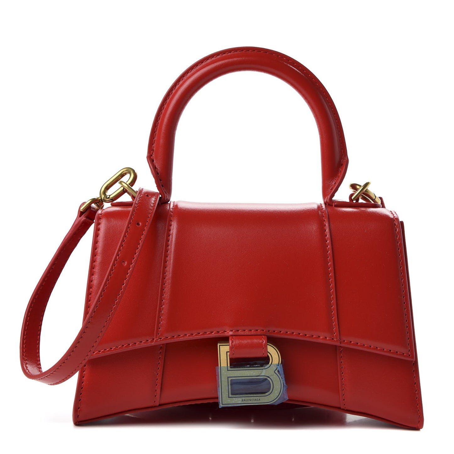 Shiny Box Calfskin Hourglass Top Handle Bag XS Bright Red
