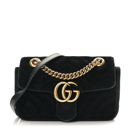 Gucci Velvet Matelasse Mini GG Marmont Shoulder Bag Black 1 of 9