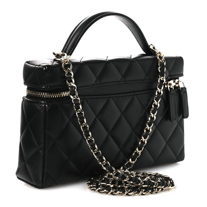 Chanel Lambskin Quilted Crystal CC Top Handle Slim Vanity Case With Chain Black 3 of 12