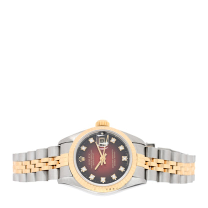 Rolex Stainless Steel 18K Yellow Gold Diamond 26mm Oyster Perpetual Datejust Watch Red Gradient 69173 2 of 4