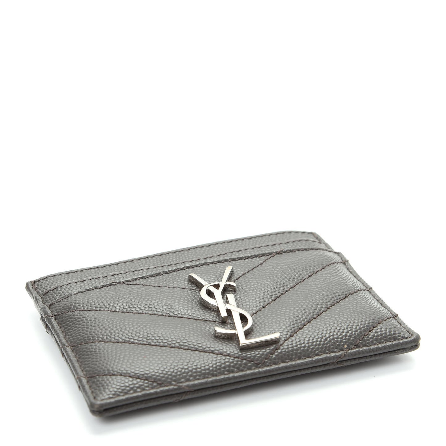 Grain De Poudre Matelasse Chevron Monogram Credit Card Case Coal