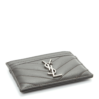 Saint Laurent Grain De Poudre Matelasse Chevron Monogram Credit Card Case Coal 4 of 5