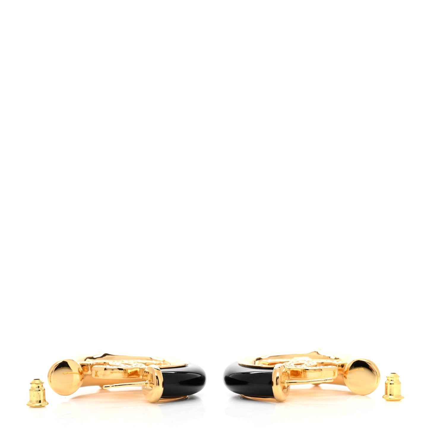 Resin Crystal CC Hoop Earrings Gold Black