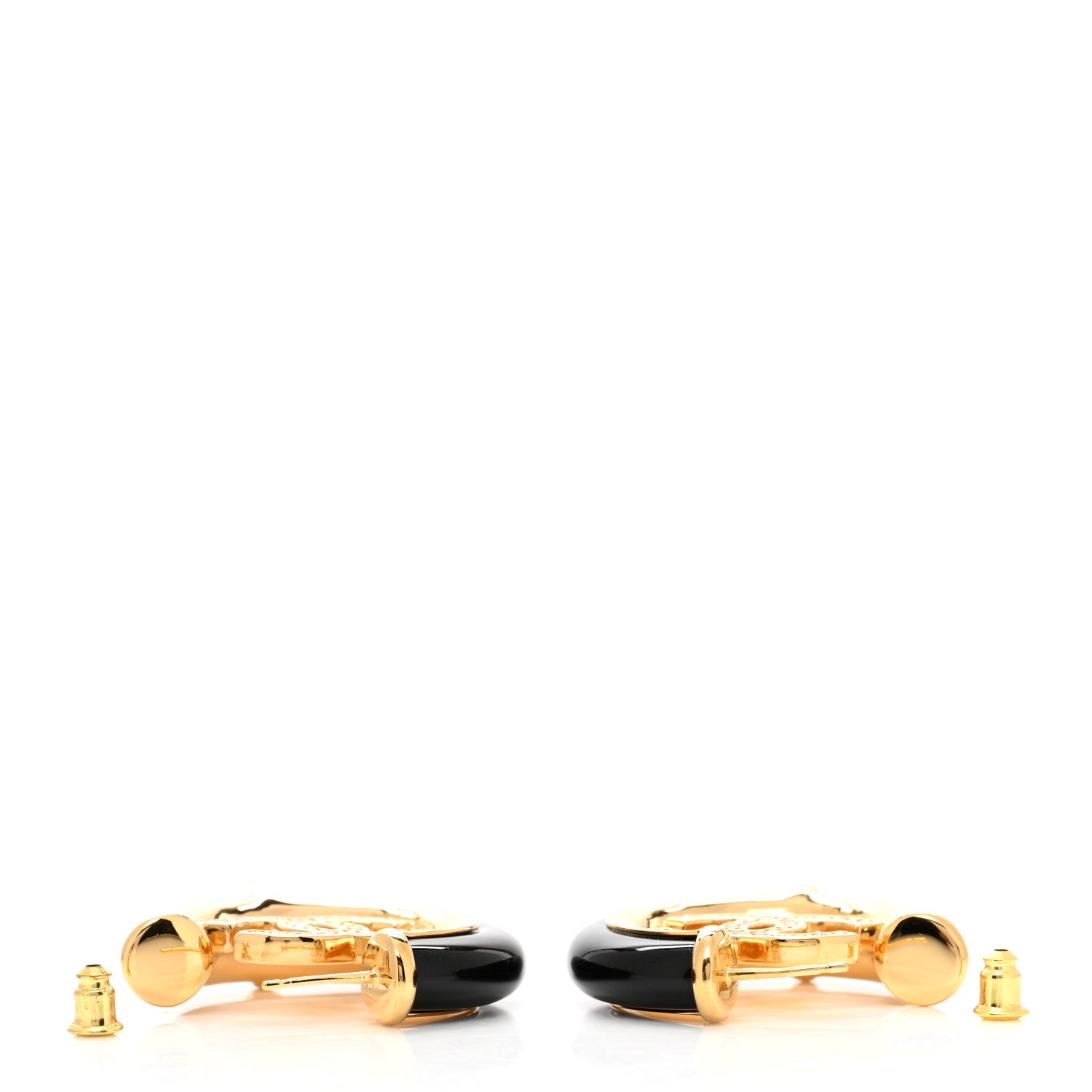 Chanel Resin Crystal CC Hoop Earrings Gold Black 3 of 4